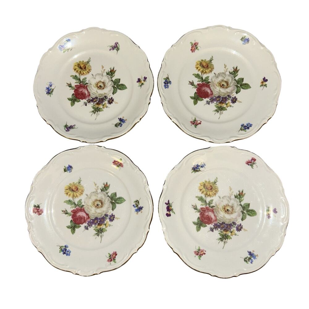 Set of 4 Vintage Mitterteich Meissen Floral 7.75” Salad Plate